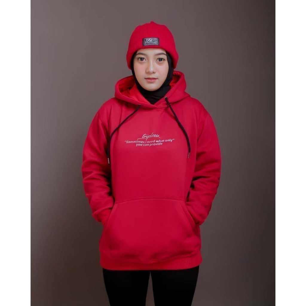 Sweater Hoodie Pria Wanita Triplesix - Sablon Warna Merah