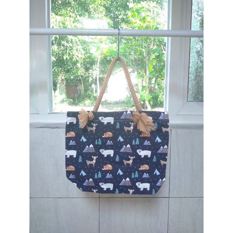 HandBag Kanvas Tali Sumbu / Tas Mukena / Tote Bag Kanvas Kecil