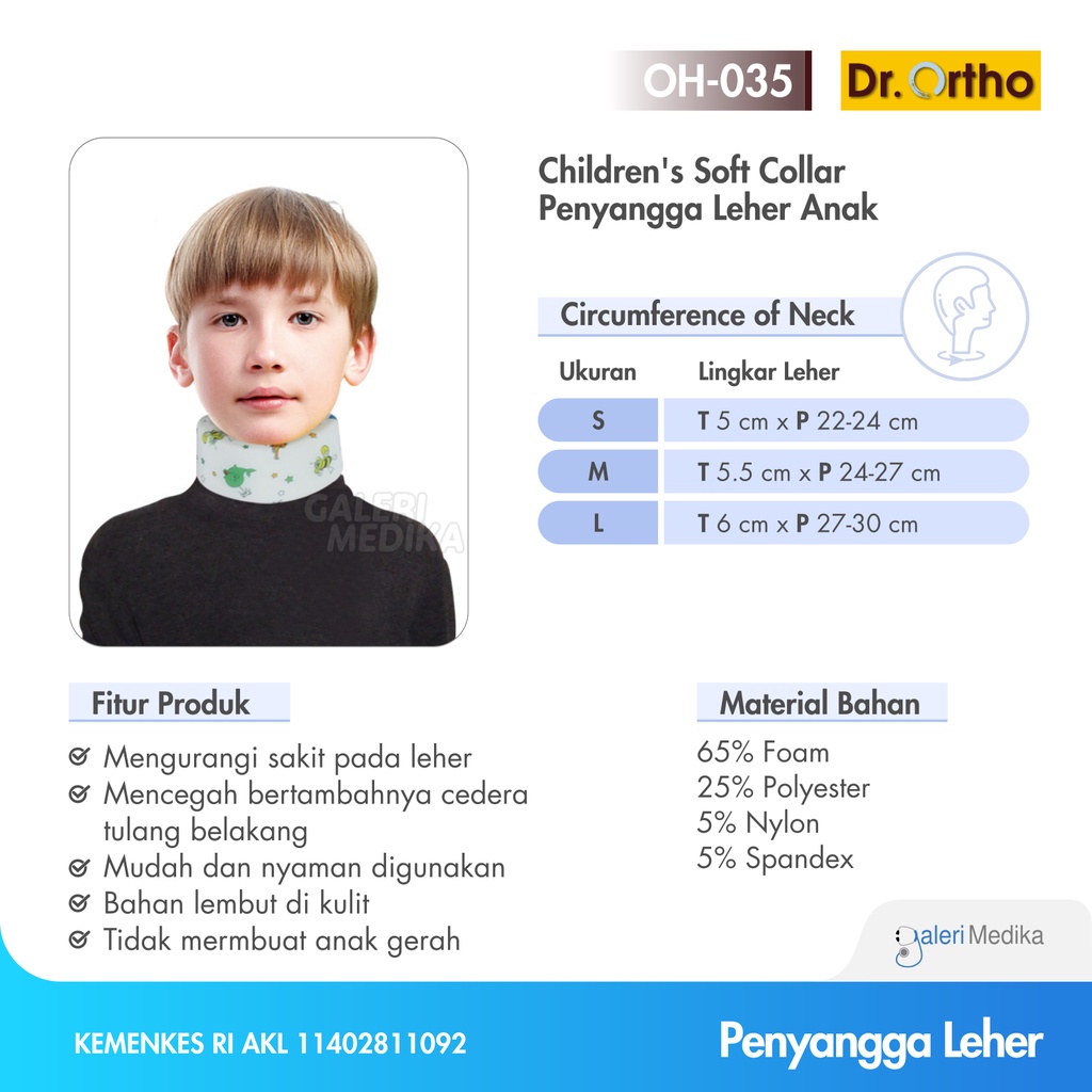 Penyangga Leher Anak Dr. Ortho OH-035 / OH 035 / OH035 (Neck Collar Child)