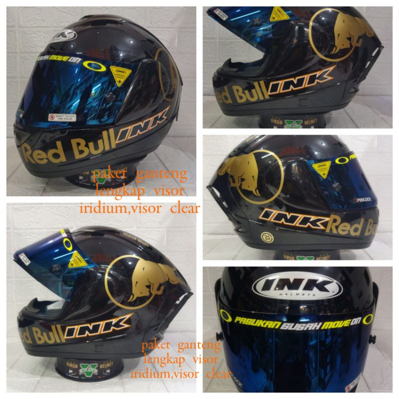 INK Helm CL-MAX SOLID BLACK GLOSSY PAKET GANTENG RED BULL SNI DOT( ongkir termurah 2 kg)