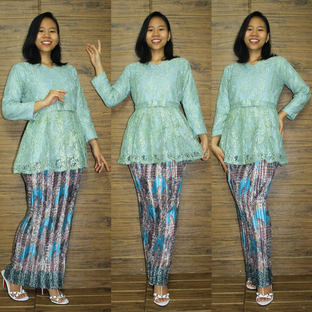 SB Collection Stelan Kebaya Nadil Atasan Blouse Batwing dan Rok Plisket Batik Wanita