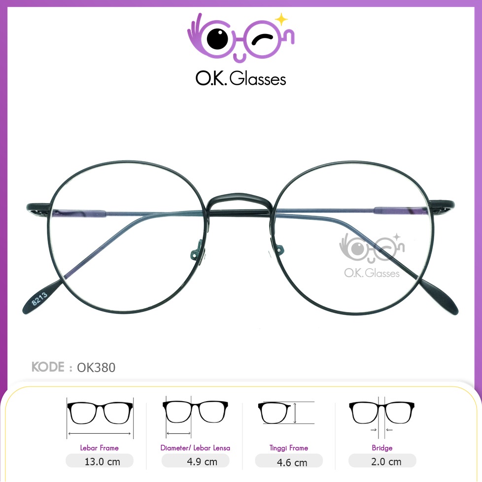 Frame Kacamata OK Glasses OK380 Black Korea Pria / Wanita Bisa Request Minus Photocromic Anti Bluera