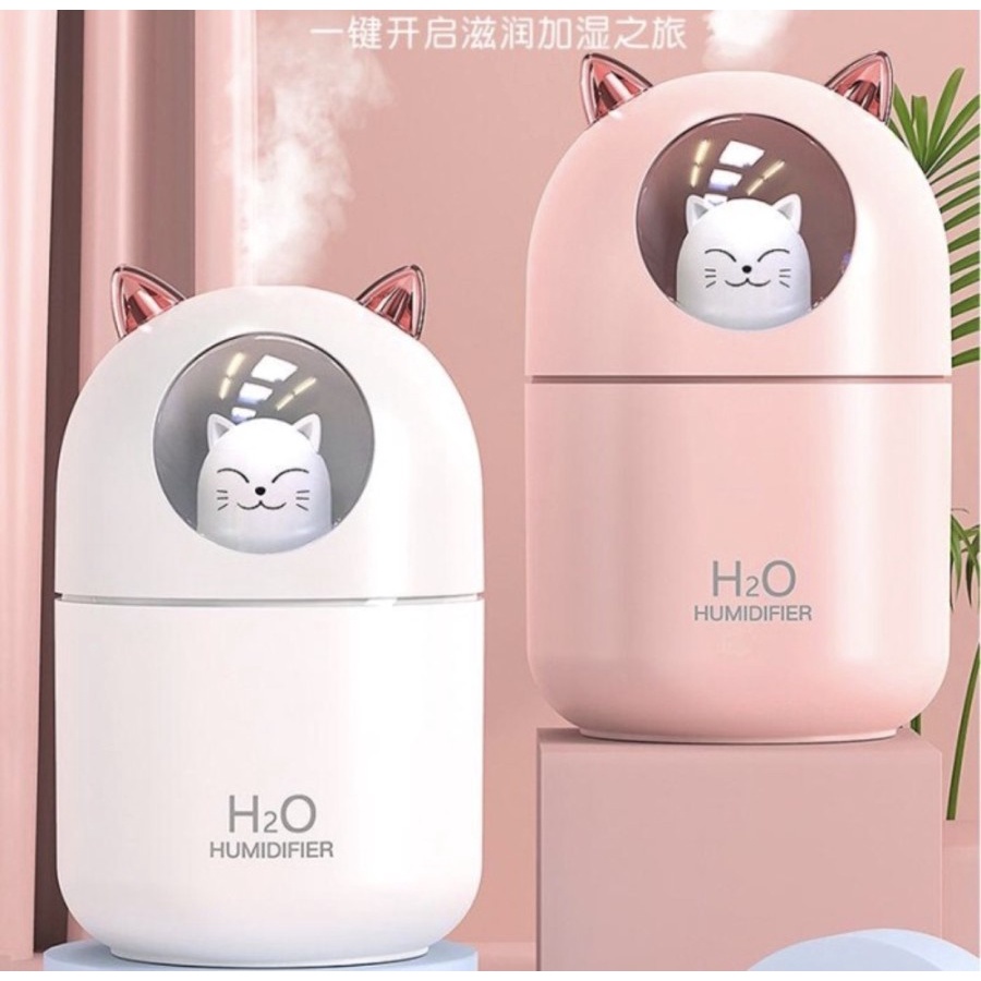 Humidifier Mini Aroma Therapy Bentuk Kucing Oil Diffuser Air 300ml Pewangi Ruangan