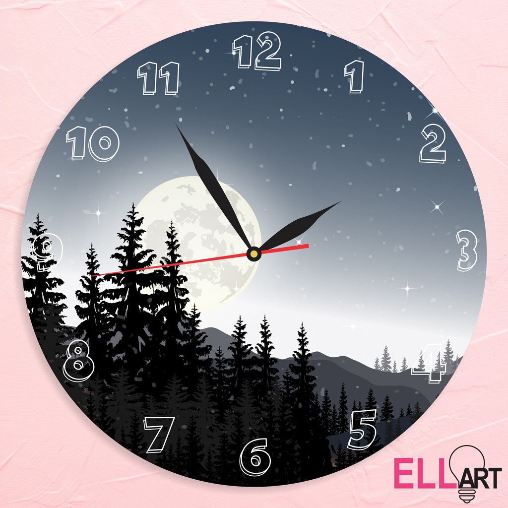 Jam Dinding Unik Purple Hill Home Decor Ungu Abstrak Art Hiasan Rumah Minimalis-FULLMOON