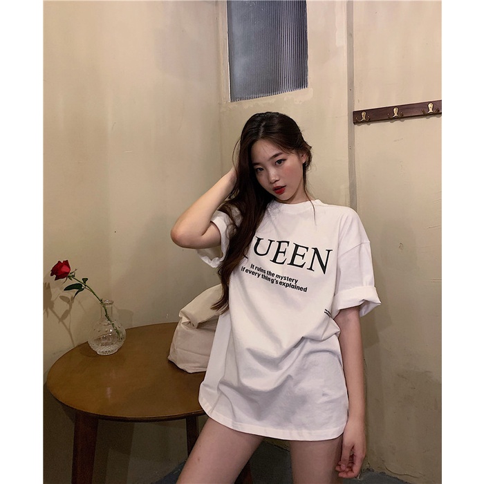 #Sisjuly# 2022Musim Semi dan Musim Panas Baru Korea Gaya Huruf Kru Leher Panjang Lengan PendekTWanita T-Shirt