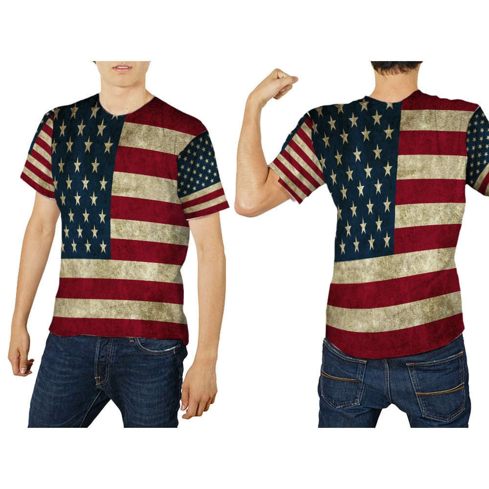 Kaos Baju Tshirt Bendera Amerika USA Vintage fullprint Custom