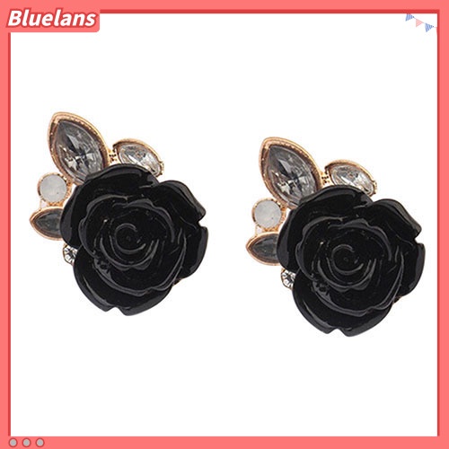 Bluelans Anting Stud Desain Bunga Mawar Aksen Berlian Imitasi Gaya Retro Elegan Untuk Wanita