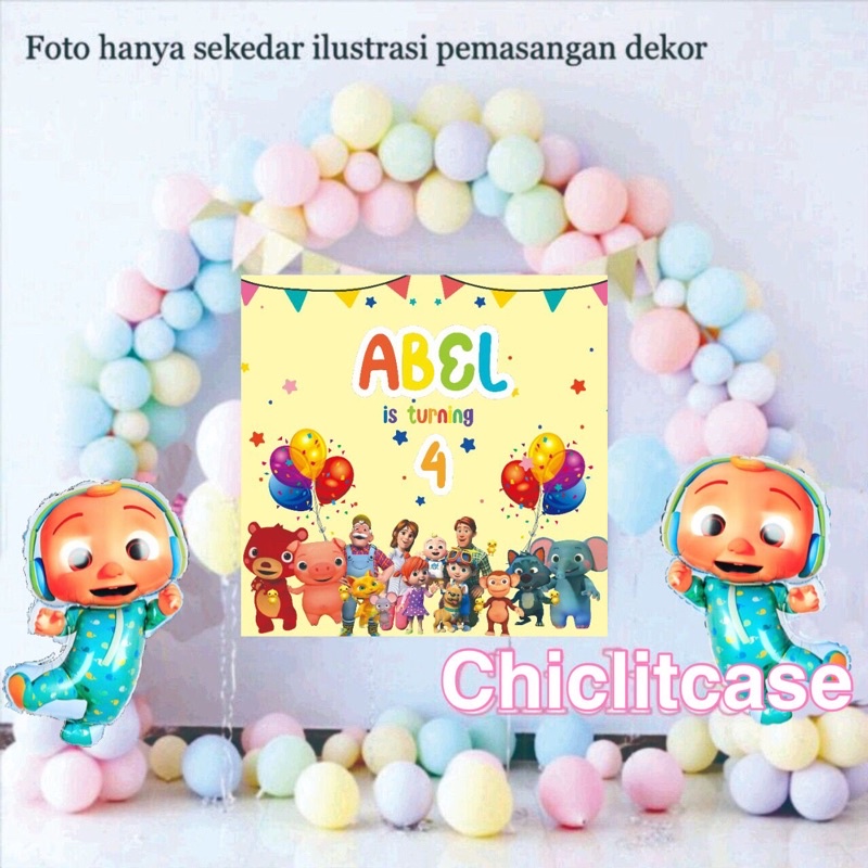 custom banner backdrop cocomelon coco melon/paket balon ulang tahun birthday anak