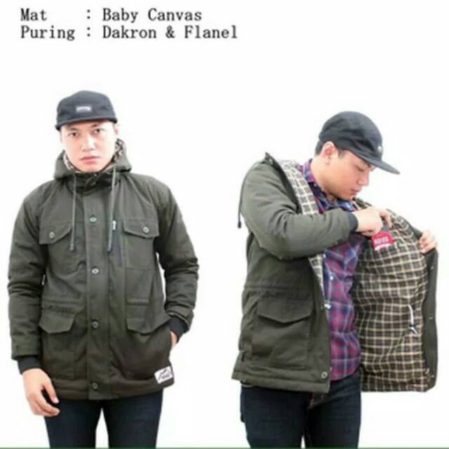 Jaket Pria Kanvas Premium Baju Travelling Gunung Warna Hijau Army