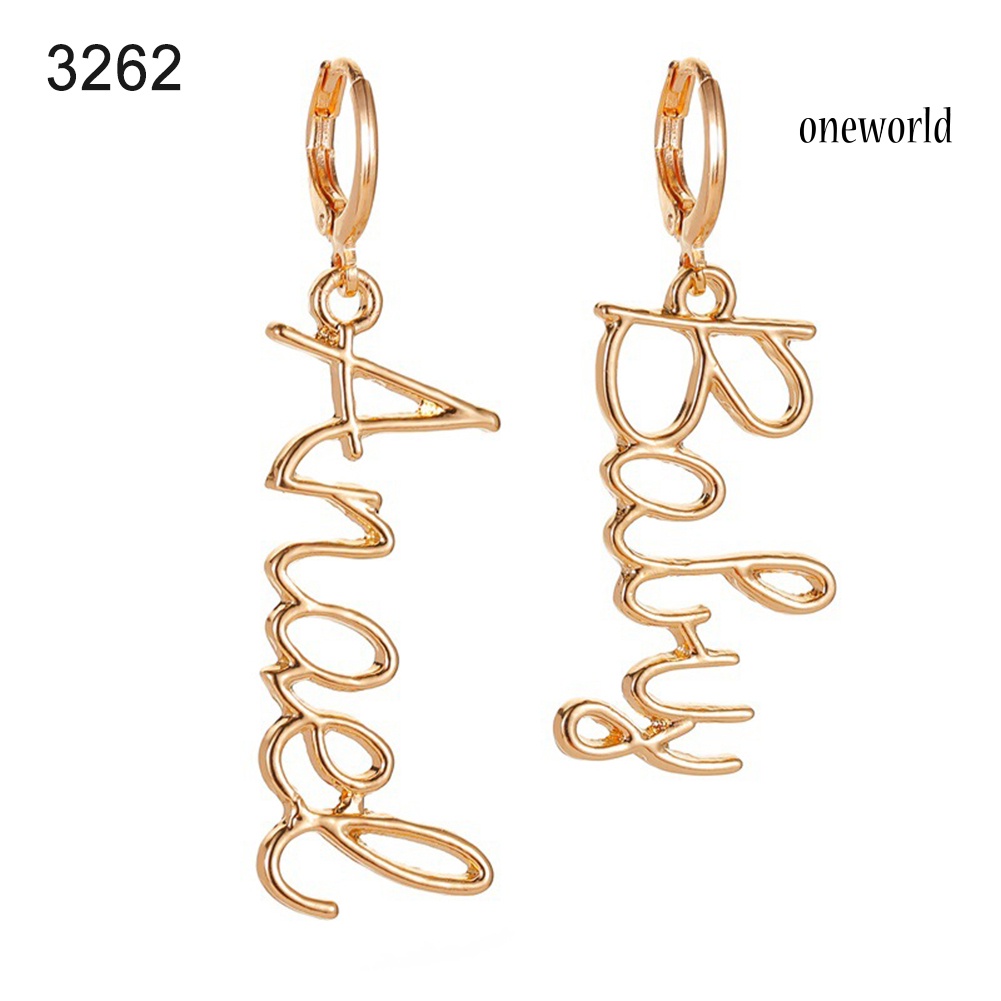 OW# Fashion Women Asymmetric Letter Angel Baby Fuck You Dangle Earrings Jewelry