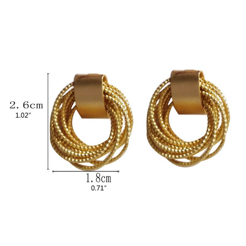 SIY  1 Pair Golden Metal Multi-layer Circle Winding Geometric Round Small Stud Earrings for Women Girl Party Fashion Jewelry