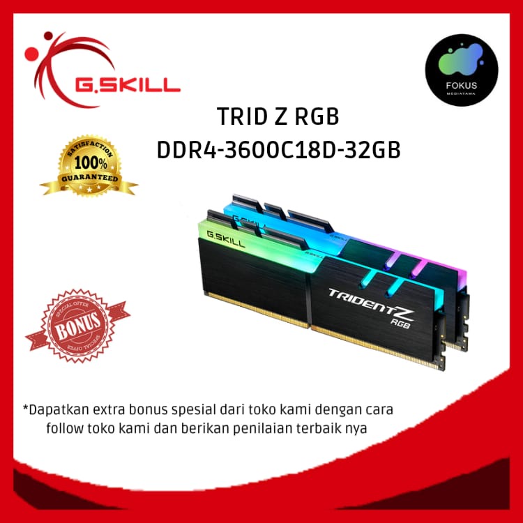 GSkill RAM Trident Z RGB PC28800 DDR4 3600MHz CL18 32GB [F4-3600C18D-32GTZR]