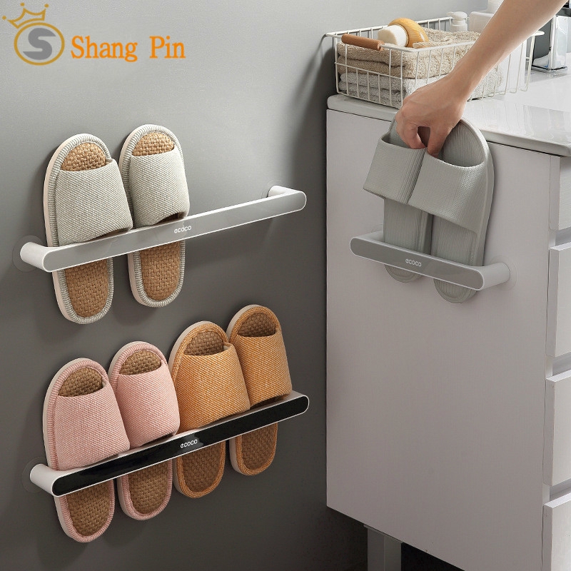 Ecoco Bathroom Slippers Rack Wall Mounted Toilet Punch Free Racks Shoe Storage Artifact Behind The Door Seamless Wall Mounted Shoe Rack Wall Slippers Rack Living Room Bathroom Hanging Shoe Rack Slippers Shopee Indonesia