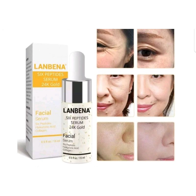 Lanbena Six Peptides Serum 24k Gold 100% Original / Serum Anti Aging Menghilangkan Keriput dan Garis Halus