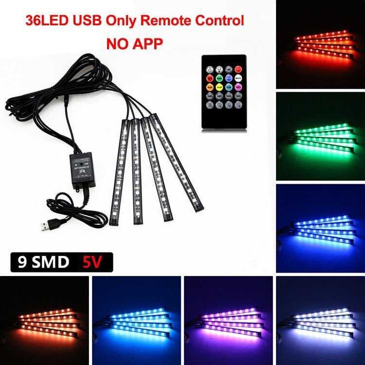 Lampu LED Strip Mobil RGB Foot Ambient Light 36 LED USB Plug - AP-2 - Multicolor