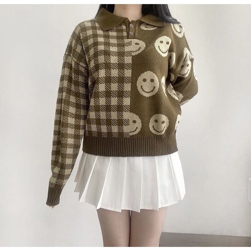 SWEATER RAJUT PREMIUM IMPORT MOTIF SMILE | SWEATER WANITA KOREAN