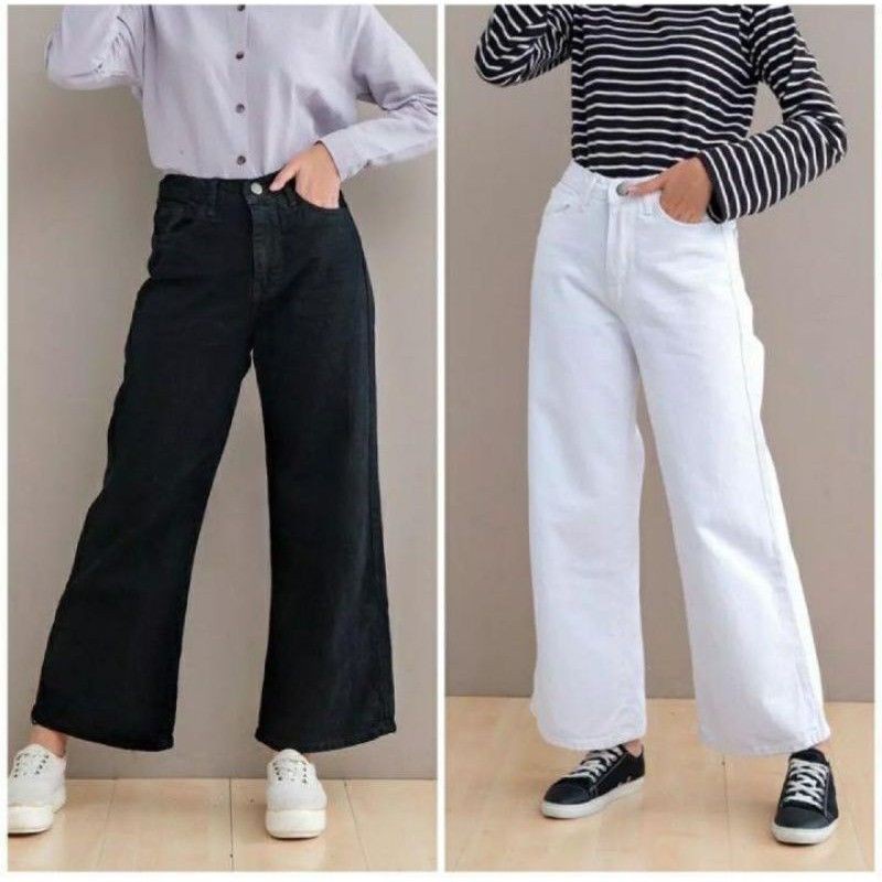 Celana Kulot Jeans Wanita highwaist longgar loose Polos All Size // celana korea loose