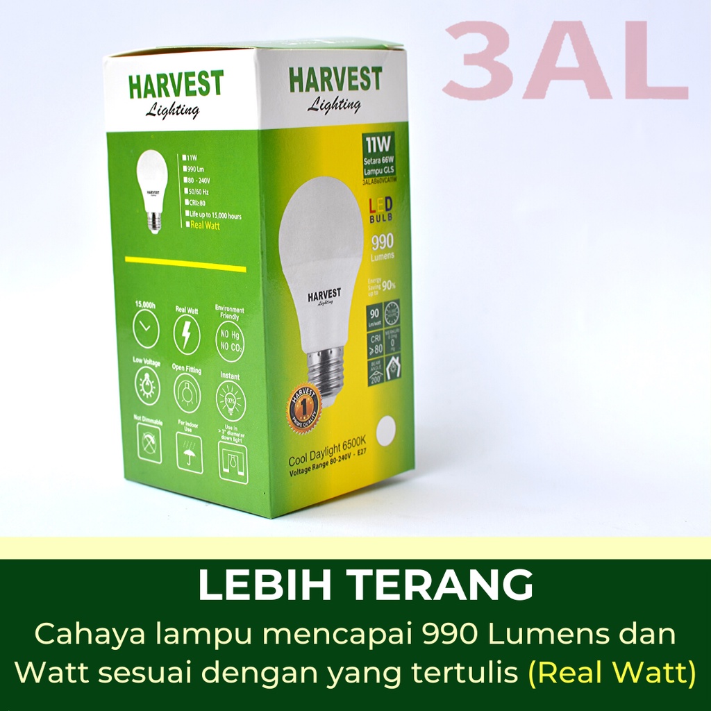 11W - Paket Isi 9 - HARVEST LIGHTING Lampu Bohlam LED A Bulb  11 Watt Lampu Hemat Energi Original Bersertifikasi SNI dan Bergaransi