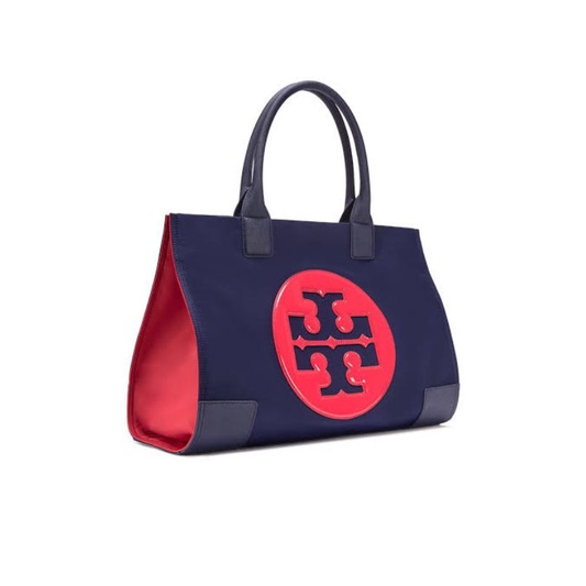 Tory Burch Ella Canvas Medium Tote Small Blue Navy