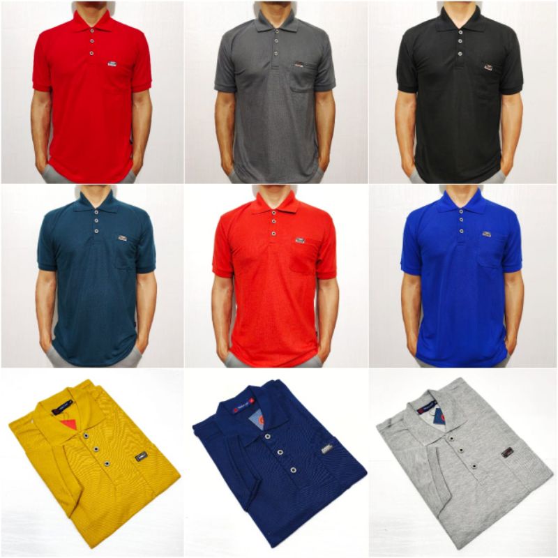 Kaos Polo Shirt Kerah Lakos Polos Saku size M L XL XXL