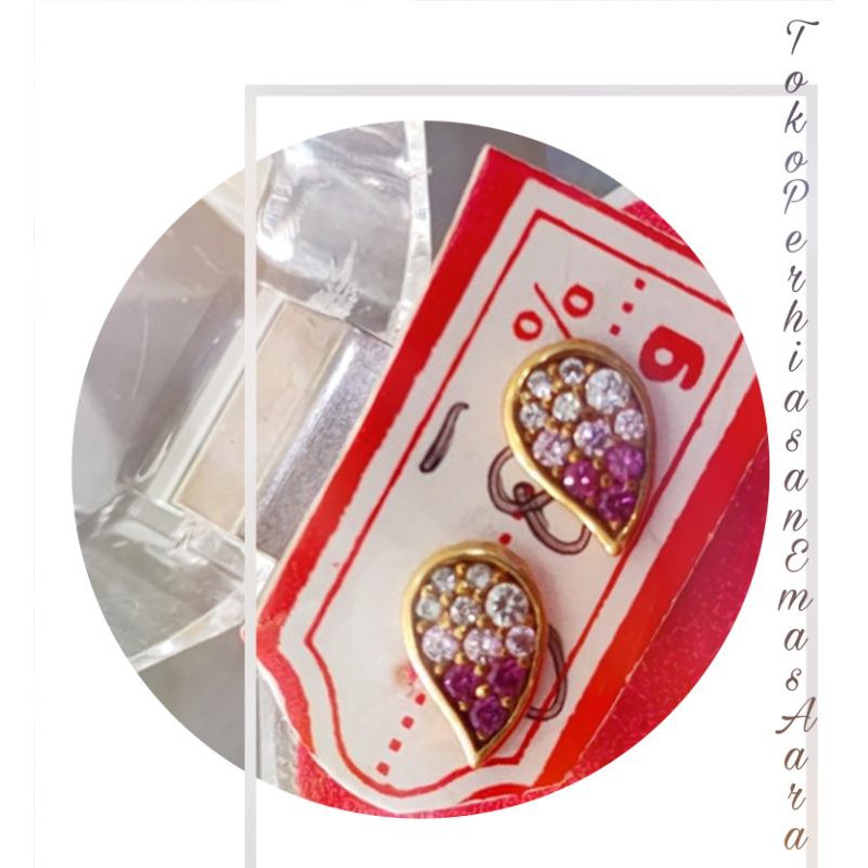 Anting Emas 375 Ceplik Daun Permata