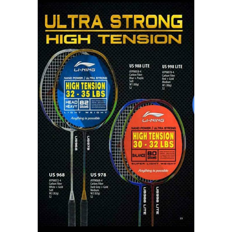Original Lining Ultra Strong US 988 / 998 Lite Raket Badminton