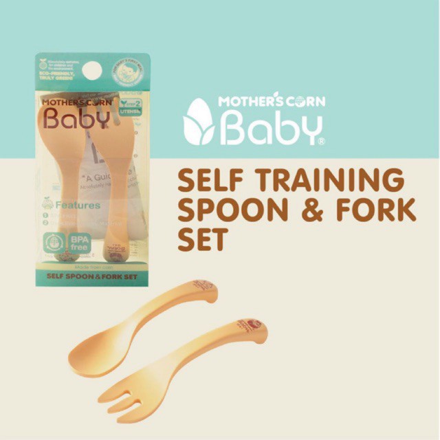 MOTHER’S CORN / Mothers Corn / Motherscorn Self Training Spoon and Fork Set (Sendok Garpu Anak Bayi