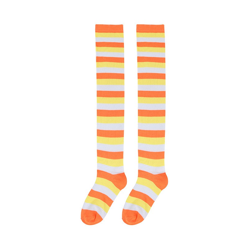 OKBE black and white overknee socks / kaos kaki belang hitam putih sepaha-kuning X oranye