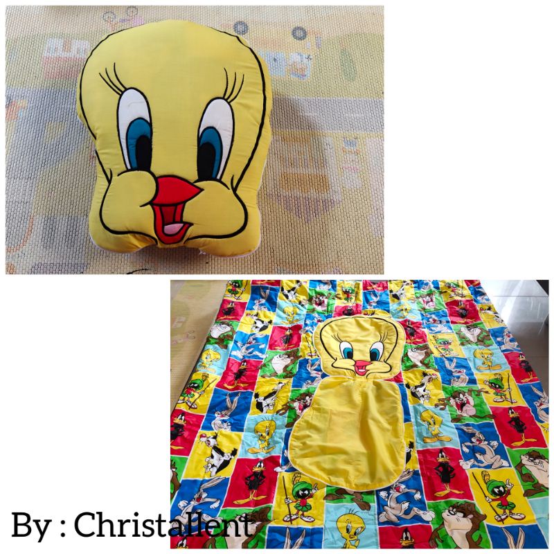 BALMUT KARAKTER BORDIR KEPALA BONEKA TWEETY BANTAL SELIMUT CHRISTALLENT BANDUNG