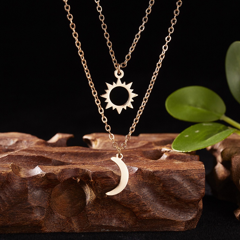 Fancyqube Kalung Rantai Hias Liontin Kupu-Kupu Hati Bulan Matahari Bahan Stainless Steel Untuk Pria Dan Wanita