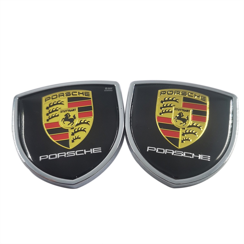 2pcs Stiker Emblem Logo PORSCHE Bahan Metal Untuk Dekorasi Mobil PORSCHE Sport