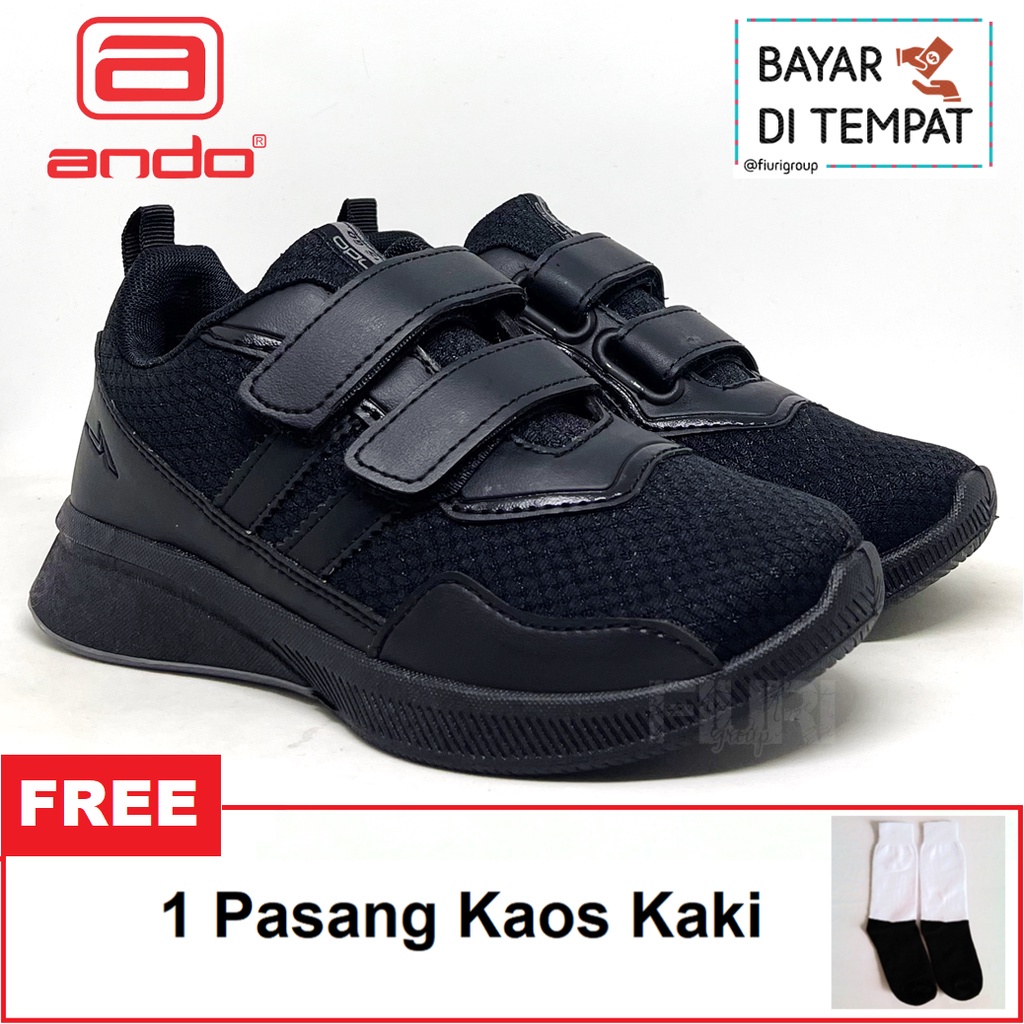 FIURI - ANDO ORIGINAL - ANGIE PEREKAT 33-36 FULL HITAM - SEPATU SNEAKERS KANVAS SOL KARET ANAK KECIL PEREMPUAN  - SEPATU KETS LUCU FASHION TRENDY - SEPATU SEKOLAH PAUD TK SD KRETEKAN PEREKAT CEWEK MURAH PROMO DISKON BONUS KAOS KAKI