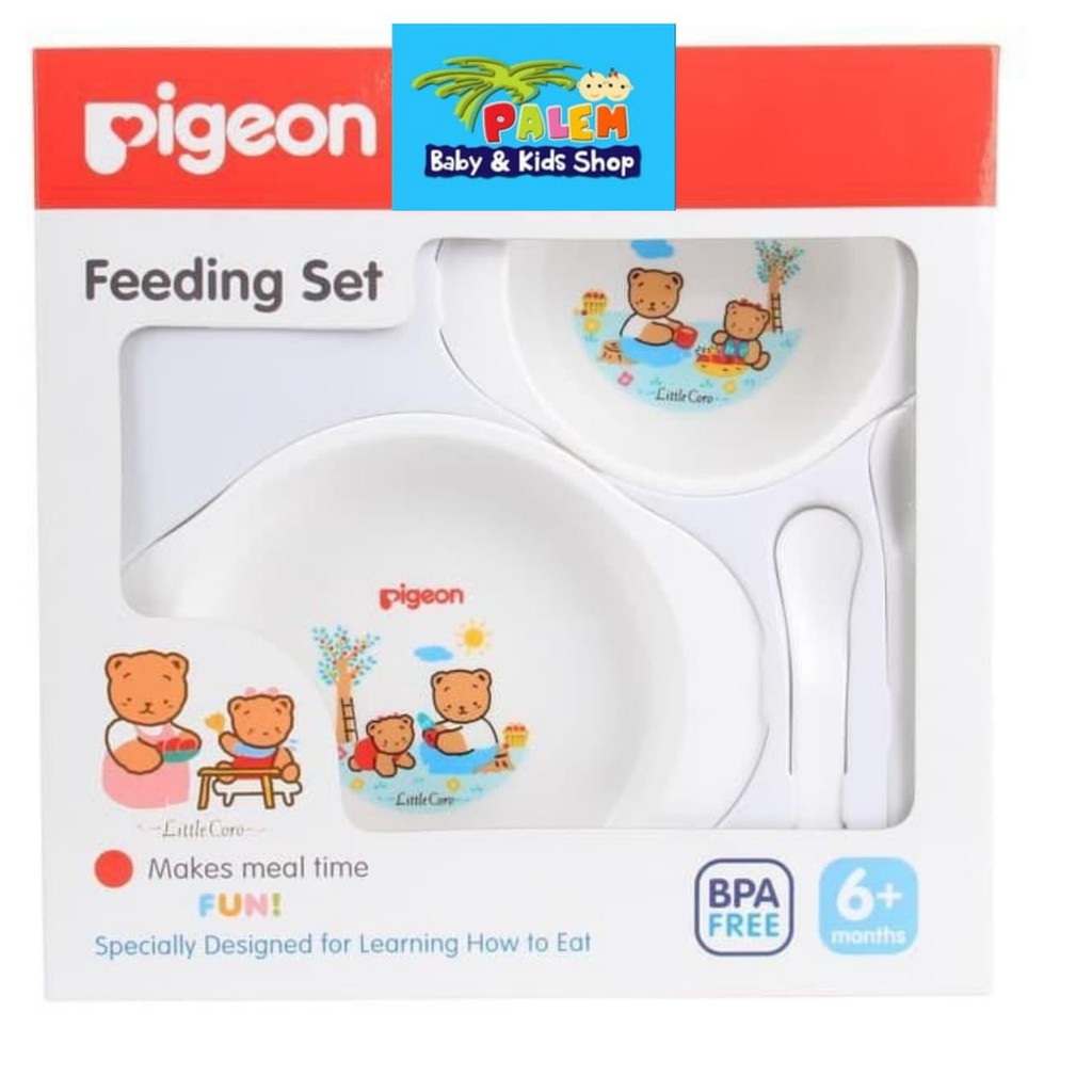 PIGEON Feeding mini batik Set 6+ Months BPA Free Peralatan Makan Bayi Mini Kecil Gift Piring Sendok