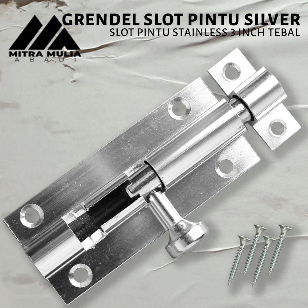 Slot Pintu Silver 3&quot; l Jendela Plat Tebal Grendel 3 Inch Inci l Barel Bolt | grendel slot pintu jendela 3 inch