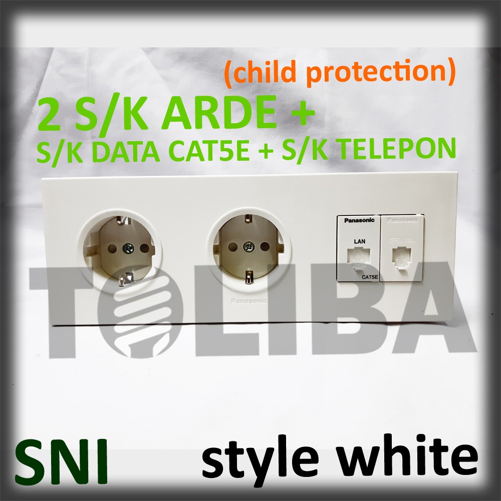 stopkontak telepon + s/k data cat5e + s/k 2 lubang arde cp minimalis style white ib panasonic sni