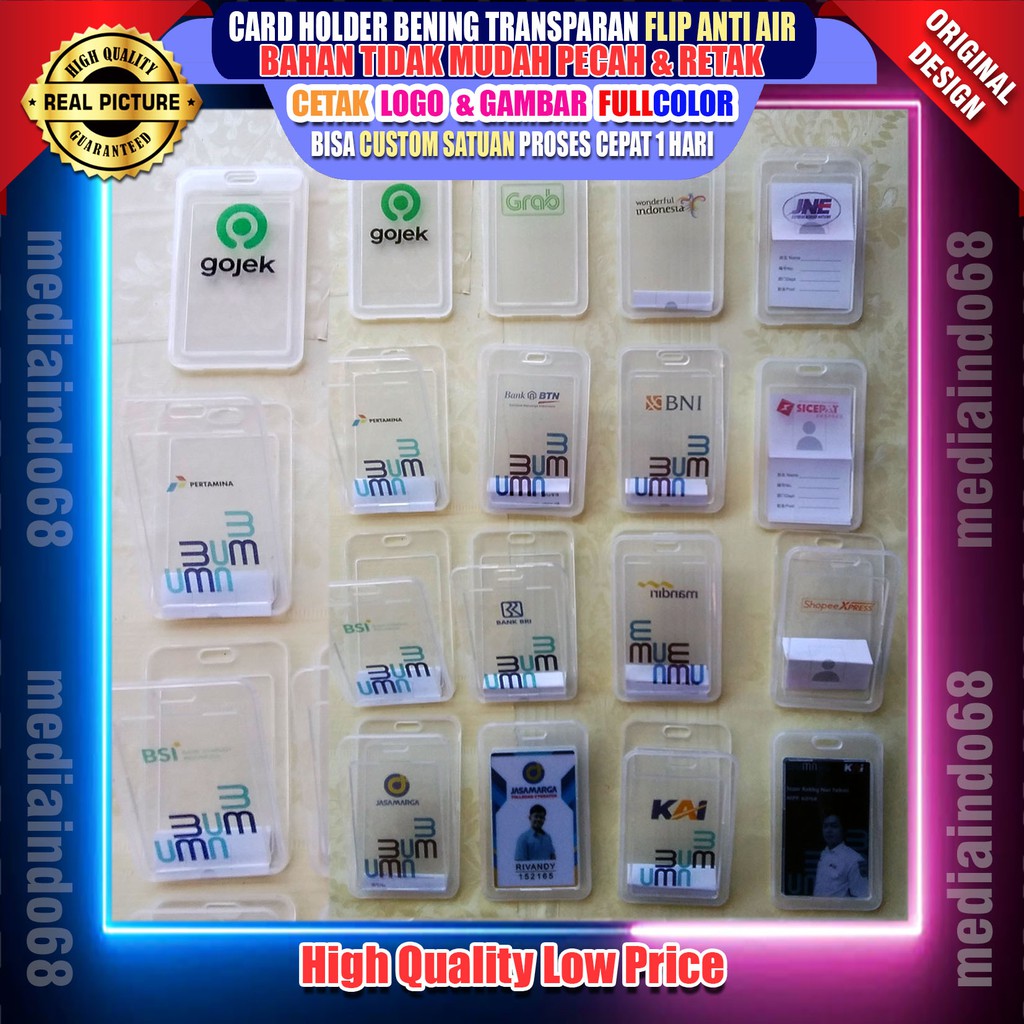 

CARD HOLDER BENING TRANSPARAN CUSTOM LOGO, 2 SISI 2 KARTU Model Baru