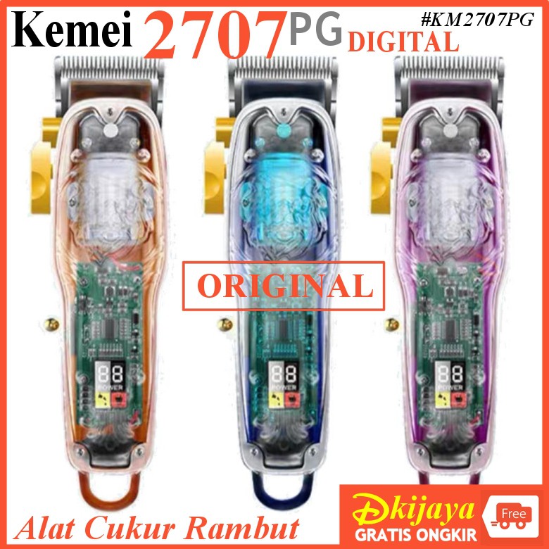 KEMEI 2707 ORIGINAL Alat Cukur Rambut CAS Baterai Digital Body Cover Tembus Transparan KM2707 PG