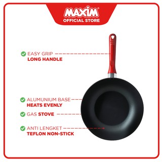 Maxim Eleganza  Red Wajan Anti Lengket 28cm Stirfy Tutup 