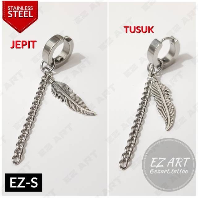 1Pc Model EZ-S Silver Anting Jepit Tusuk Variasi Bandul Gaya Punk Korea KPOP Stainless Steel