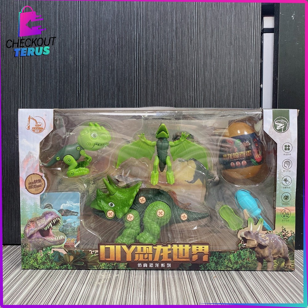 CT M141 Mainan Anak Dinosaurus Set Mainan Bongkar Pasang DIY Mainan Telur Kejutan Dino Trex Anak