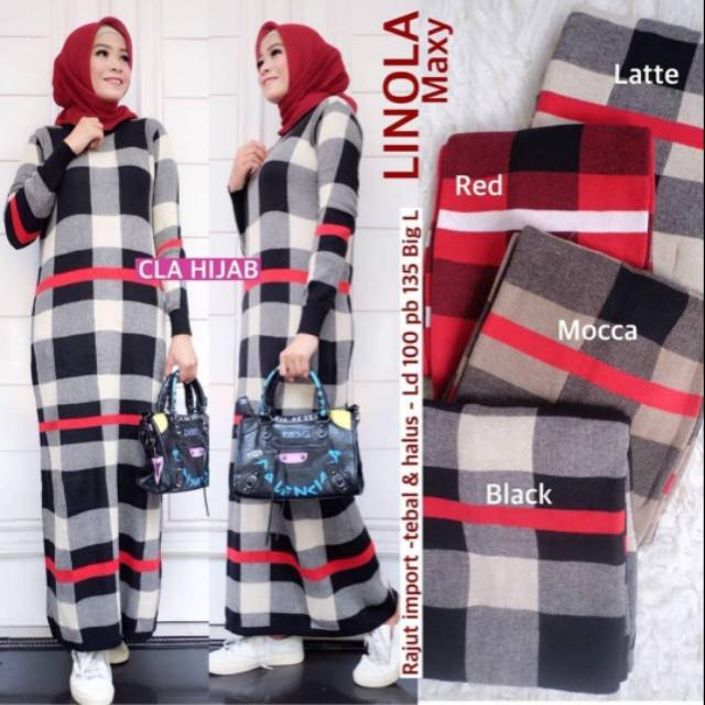 Gamis rajutan wanita motif kotak