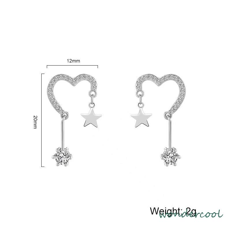 925 Silver Stud Earrings Indah Cinta Fringe Girl Stars Anting Desain Kecil Berkualitas Tinggi-Won