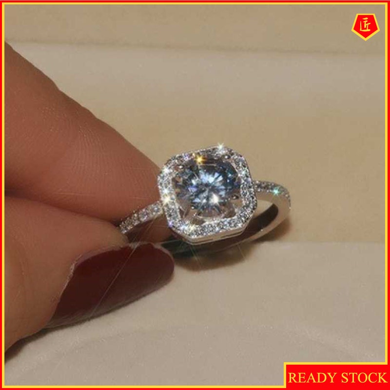 [Ready Stock]Women's Creative Fashion Square Diamond Ring Luxury Temperament