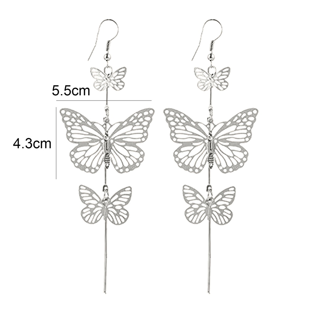 Hu Hu Hu Hu Hu Alat Bantu Pasang Kacamata♡ 1 Pasang Anting Rumbai Panjang Desain Butterfly Bahan Alloy Untuk Anniversary