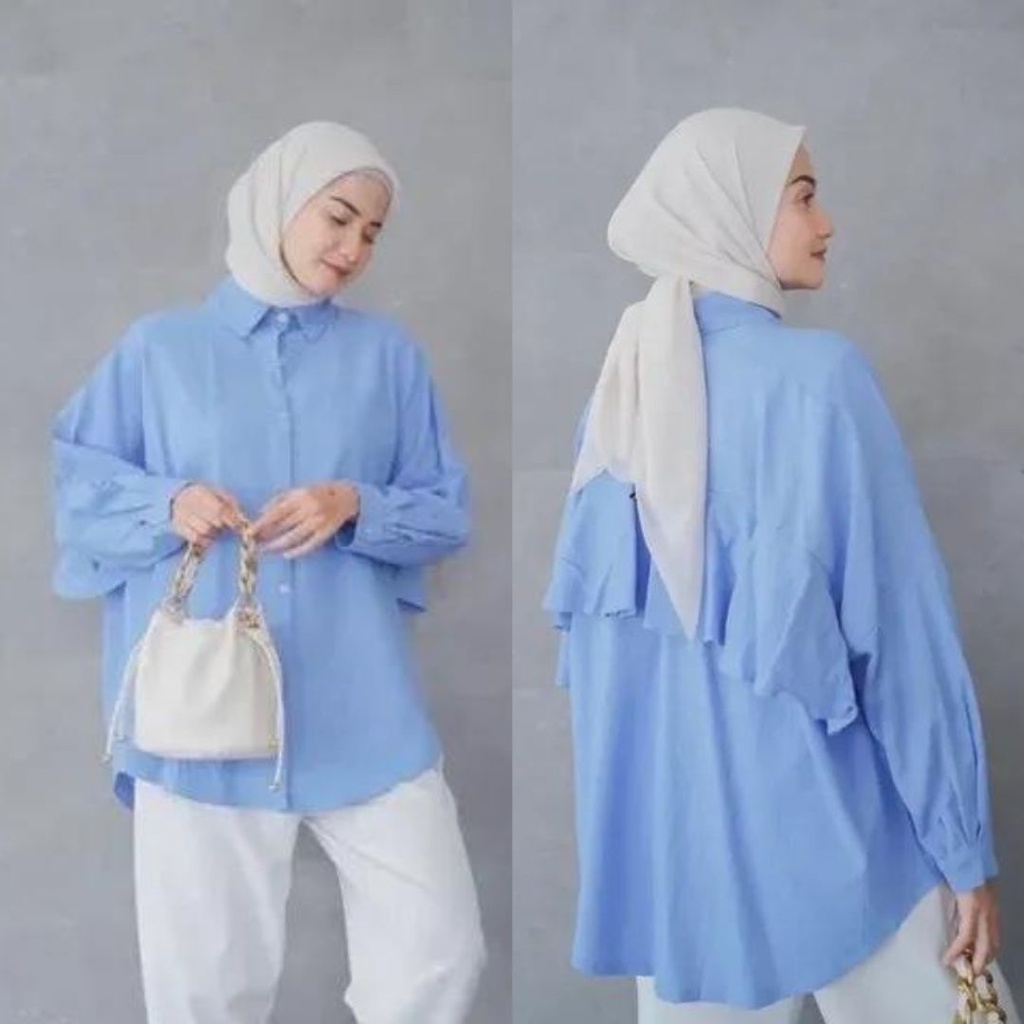 Alika shirt - Basic Kemeja Wanita Oversize aksen Ruffle Belakang / kemeja big size lengan panjang wanita / atasan korean style wanita / atasan kemeja wanita / top ruffle wanita / kemeja ruffle wanita / kemeja ruffle belakang / atasan wanita kekinian
