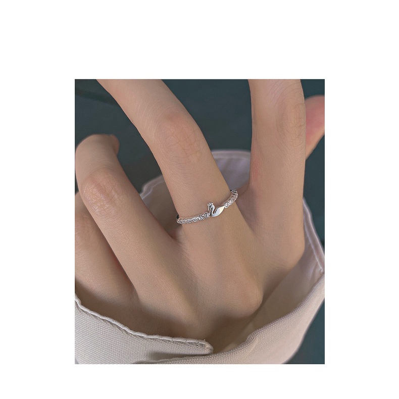 Cincin Model Terbuka Bahan 925 Silver Bentuk Angsa Kecil Aksen Berlian Gaya Korea