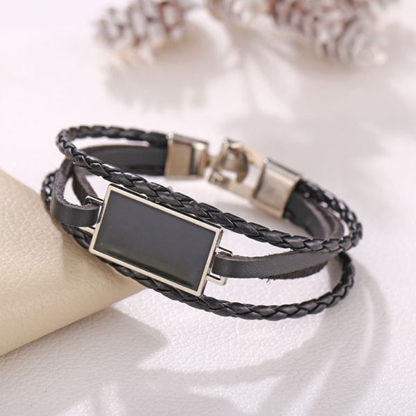 oila gelang kulit multilayer geometric leather bracelet jge114(4F3)