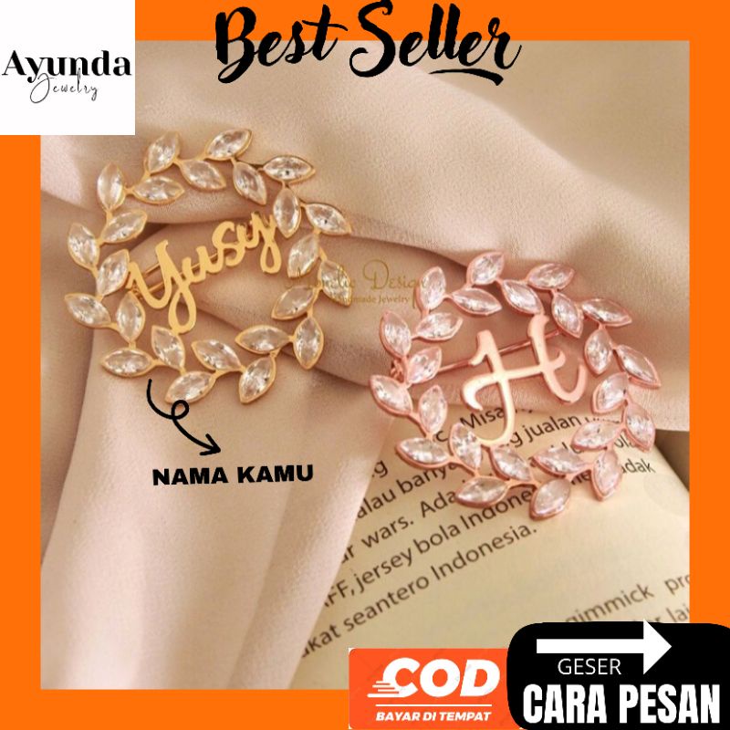 Bros Nama Custom mutiara daun Bros hijab Brooch