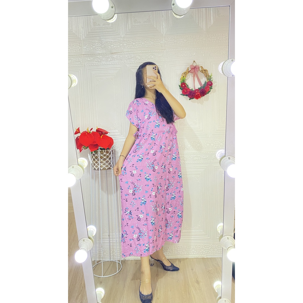 DASTER KIMONO PANJANG / KIMONO TALI SAMPING BUSUI KEKINIAN-K-PinkBlueFlo