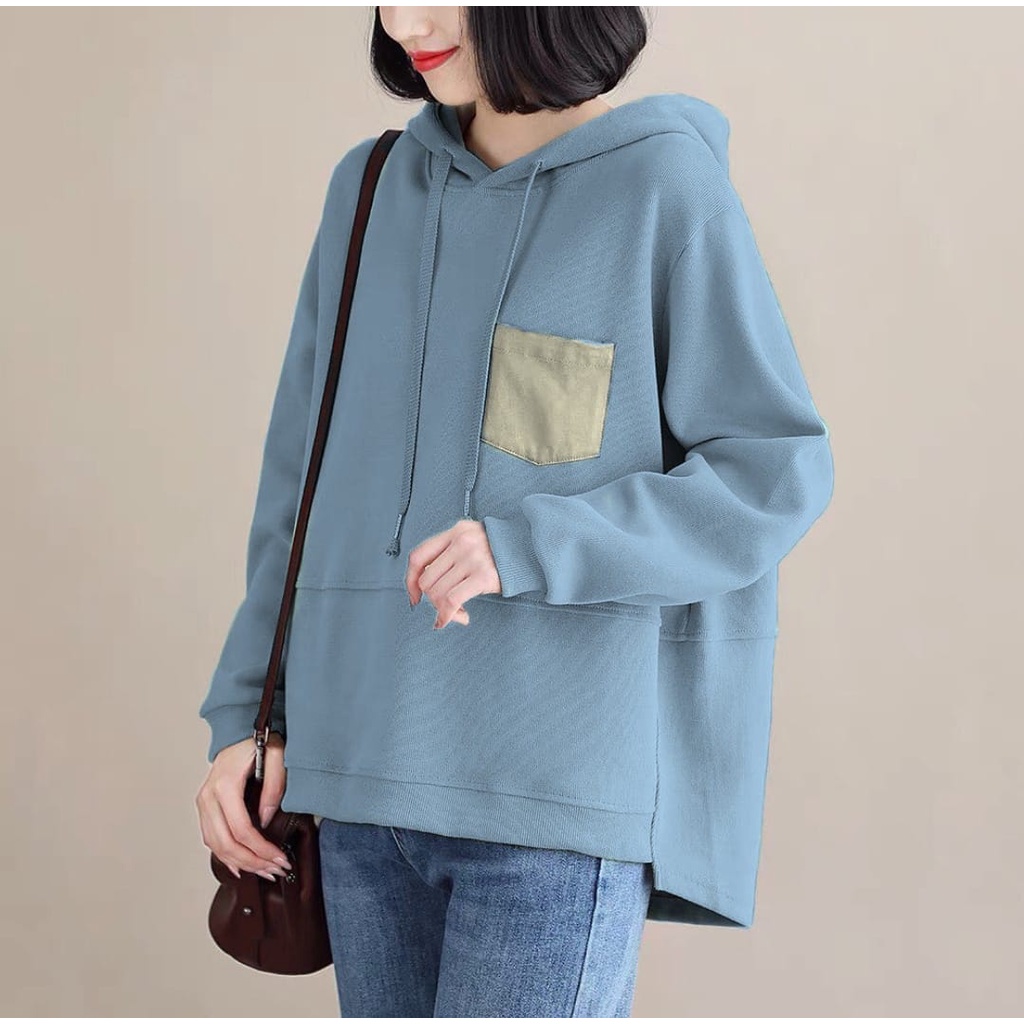 SWEATER HOODIE WANITA / KAYLE POCKET HODIE SWEATER WANITA KOREAN STYLE / SWEATER HOODIE OVERSIZE